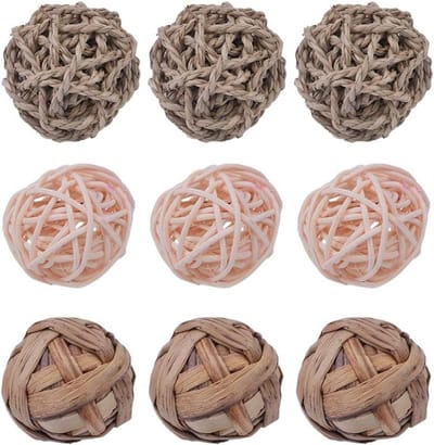 Knaagdier Kauwballen - Hooi Gras Ballen - Tandverzorging Dieren - Natuurlijke Materialen - 9 Stuks - Natuurlijk Houtkleur
