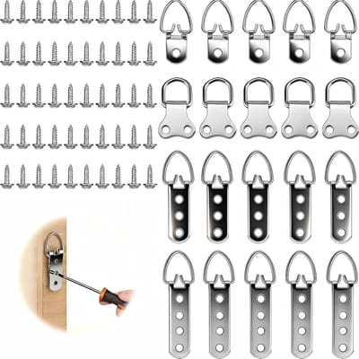 20 Stuks Zware Foto Hangers met D-Ring, Inclusief 50 Schroeven voor Kunstwerken en Spiegels, Geschikt voor Diverse Lijsten en Kledingstukken