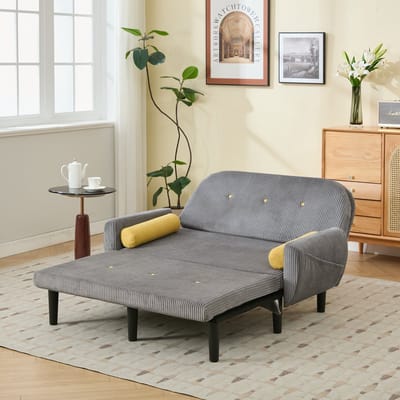 MODFU 2-Zitsbank – Verstelbare rugleuning – Omvormbaar tot loungestoel en bed – Modern ribfluweel – Incl. 2 kussens – Slaapbank – Grijs