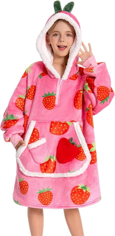 Warme Deken met Mouwen en Capuchon voor Kinderen - Zachte Sherpa Fleece Draagdeken met Zakken
