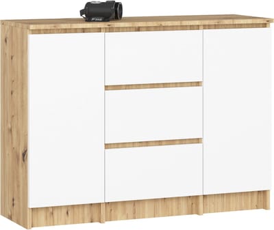 Ladekast K100 met 3 Lades en 2 Deuren / AKORD Furniture Factory / Artisan Eik - Wit / 101 x 76 x 35 cm