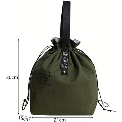 Canvas Lunchtas Bento Box Handtas Outdoor Draagbare Picknick Diner Container Vershouden Voedselopslag Tote Accessoires legergroene kleur