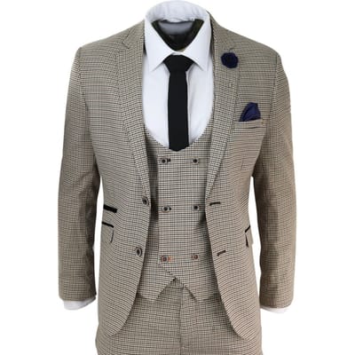 Heren 3-delig beige geruit retro vintage klassiek pak