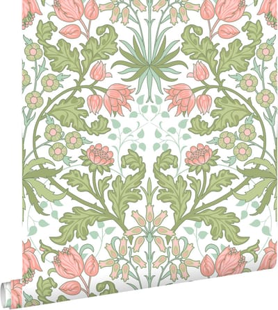 ESTAhome behang vintage bloemen in art nouveau stijl groen en roze - 50 x 900 cm - 131179