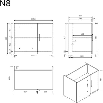 Wasophoogte® Keukenkast - Onderkast keuken - Module N8 - 700(D)*1150(B)*910(H) mm - Wit