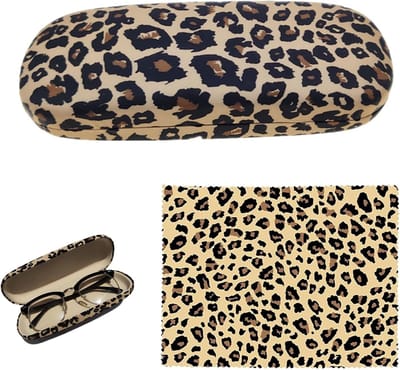 Premium Hard Bril Etui met Luipaardpatroon, Waterdicht en Ruim voor Alle Brillen met Microvezeldoek