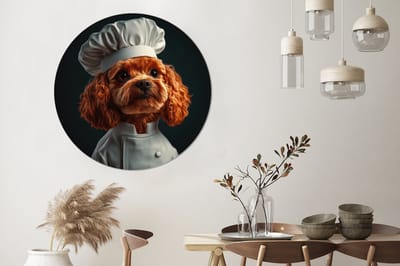 WallCircle - Wandcirkel - Muurcirkel - Bruin - Kok - Hondje - Aluminium - Dibond - 140x140 cm - Binnen en Buiten