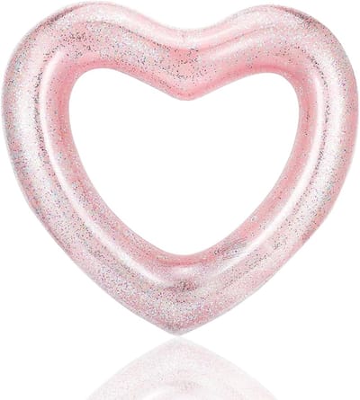 Roze Goud Glitter Hartvormige Zwemring 90cm Halfdoorzichtig – Extra Dik Lekbestendig Opblaaszwemband voor Kinderen & Volwassenen, Zwembad en Strand