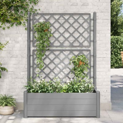 vidaXL - Plantenbak - met - latwerk - 100x43x142 - cm - PP-steen - grijs