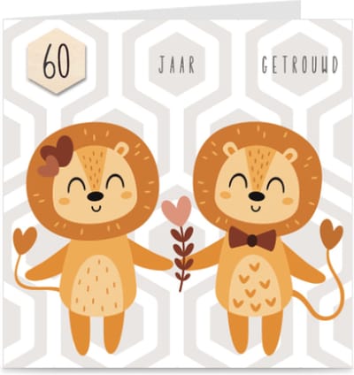 60 JAAR GETROUWD | kaart / wenskaart met envelop | LEEUWEN | voor trouwdag / huwelijksjubileum
