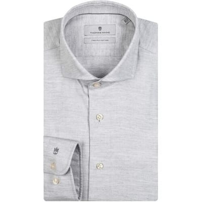 Thomas Maine Overhemd Roma Modern Kent Herringbone Flanel Tencel Soft Grey / male