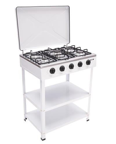 Velmio Gasfornuis 5 Branders - Draagbaar Fornuis - Met Opslagruimte - Gaskookplaat - Buitenkeuken - Buiten - Balkon - Tuin - Kooktoestel Camping - Propaangas - RVS - 64x44,5x16,5cm