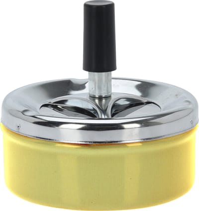 Excellent Houseware Draai asbak - druk asbak - rond metaal - 10 cm - geel - binnen en buiten gebruik