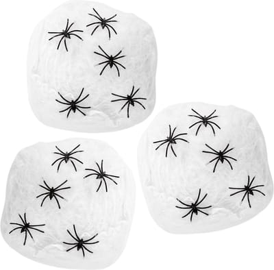Horror spinnenweb met spinnen - 3x - wit - 40 gr - Halloween decoratie