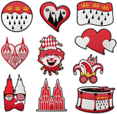 Set van 10 Strijkapplicaties voor Carnaval in Rood en Wit, Perfect voor Kostuums en Kledingaccessoires