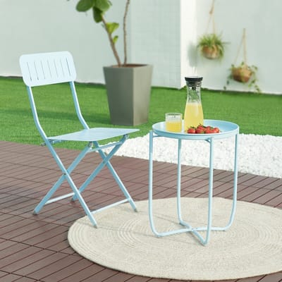 Tuintafel Sandefjord bijzettafel rond metaal 53xØ40 cm hemelsblauw [en.casa]