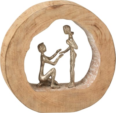 J-Line decoratie Figuur Huwelijks Aanzoek - hout/aluminium - naturel/zilver