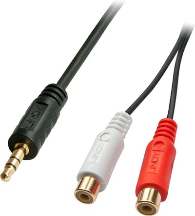 LINDY 35678 Jackplug / Cinch Audio Adapter [1x Jackplug male 3,5 mm - 2x Cinch-koppeling] Zwart