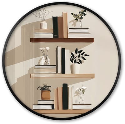 Poster in lijst Rond - Fotolijst 60x60 cm - Posters - Plankjes - Boeken - Vaasjes - Planten - Ronde posterlijst zwart - Decoratie - Wanddecoratie woonkamer - Muurdecoratie slaapkamer