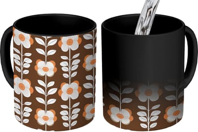 Magische Mok - Foto op Warmte Mokken - Koffiemok - Bloemen - Retro - Bruin - Magic Mok - Beker - 350 ML - Theemok