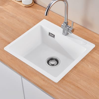 CECIPA max Spoelbak voor keuken 40x45CM - Graniet Spoelbakken - Enkele spoelbak Wit - Met waterafvoersysteem - Voor 40 cm kast