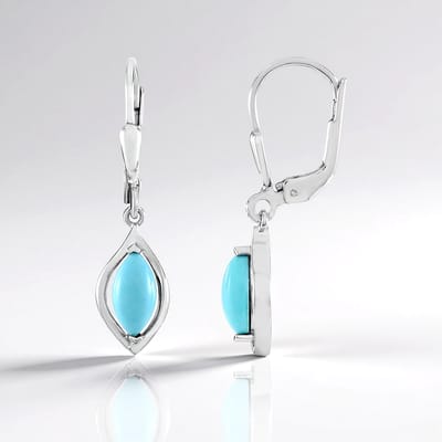 Cavill - Oorbellen 925 Sterling Zilver met Platina Coating - Sleeping Beauty Turkoois 1,26 ct - Marquise Cabochon - Elegante Leverback Oorbellen 28 mm
