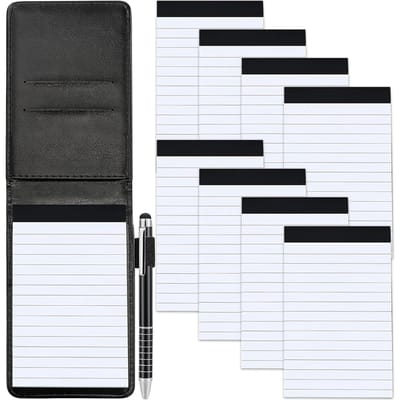 Dailygoods - Marte Vanci Zaknotitieblok A7 Kleine notitieblokken met 50 vellen gelinieerd papier, mini-notitieboek en pennenset met 8 stuks navullingen, PU-lederen notitieblokken voor kantoor, school