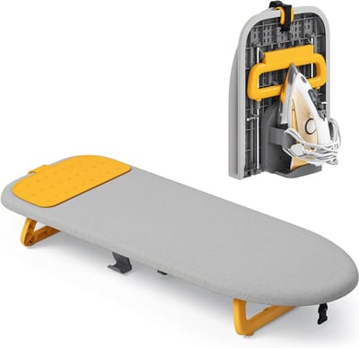 Opvouwbaar Strijktafel met Siliconen Plank en Hittebestendige Deksel, Ruimtebesparend voor Thuis, Studentenwoningen en Reizen, 30x81cm (Grijs)