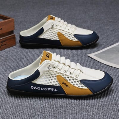 Nieuwe Ademende Gaten Schoenen voor Heren Teen Slippers Mesh Schoenen Koreaanse Stijl Casual Semi-torque Herenschoenen 47