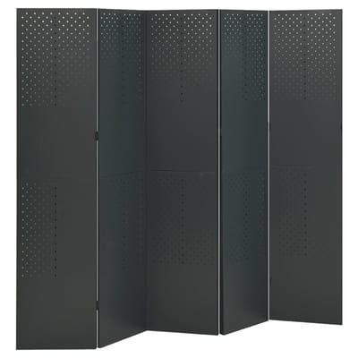vidaXL - Kamerscherm - met - 5 - panelen - 200x180 - cm - staal - antracietkleurig