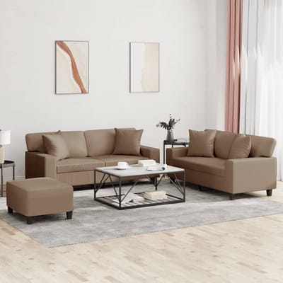 vidaXL - 3-delige - Loungeset - met - kussens - kunstleer - cappuccinokleurig