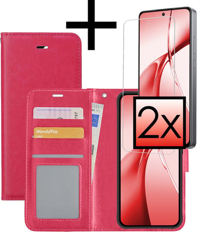 Hoesje - Met 2x Screenprotector - Geschikt voor OnePlus Nord CE4 - Luxe Pasjeshouder - Bookcase Portemonee - Flip Case - Kunstleer Book Case - Flipcase Hoes - Book Cover - Walletcase - Portemonneehoes - Donkergroen
