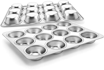 Muffinvorm, set van 2, roestvrij staal, muffinbakvorm voor 12 muffins, 35 x 27 cm, muffinbakvorm voor cupcakes, brownies, pudding, cake, niet giftig en gezond, oven en vaatwasmachinebestendig