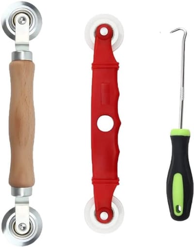 Reparatieset voor gaasramen, hulpmiddelen om het gaas van ramen op te rollen, geleider voor gaasbandspoelen, gereedschap voor het installeren en repareren van gaas voor balkons, terrassen en schuifdeuren.