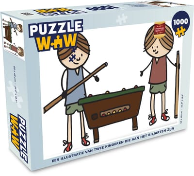 Puzzel Een illustratie van twee kinderen die aan het biljarten zijn - Legpuzzel - Puzzel 1000 stukjes volwassenen