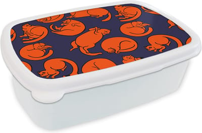 Broodtrommel Wit - Lunchbox - Brooddoos - Slapen - Kat - Patronen - 18x12x6 cm - Volwassenen