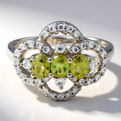 Cavill - 925 Sterling Zilver ring - Platina verguld - Ovaal kopertoermalijn 0,74 ct & Cambodjaanse zirkonia 0,68 ct - Elegant dames sieraad