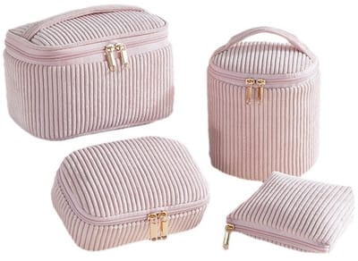 Toilettas/make-uptasset voor dames, 4-delig, toilettas met bloemenmotief, toilettas, make-uptas, draagbare make-uptas, toilettas, grote toilettas voor dames/meisjes, roze