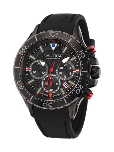 Nautica Nautica Gents Watch Quartz Analog Zwart Kast: 100 % Roestvrij Staal | Band: 100 % Siliconen 48 NAPNSF202
