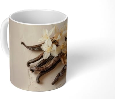 Mok - Koffiemok - Vanille - Bloemen - Beige - Mokken - 350 ML - Beker - Koffiemokken - Theemok