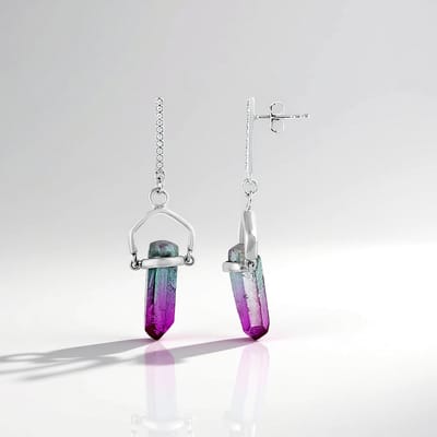Cavill - Zilveren Druppelvormige Oorbellen met Meer kleurige Kwarts 7,03 ct - 925 Sterling Zilver Geplatineerd - Elegante Monosono Sieraden