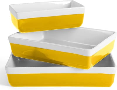 Steengoed Bakvormen Set - Oven schalen - Oven tot tafel - Nooit hete plekken - 3 maten - Geel
