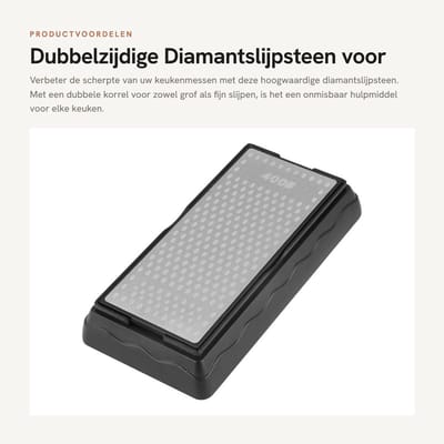 Dailygoods- Diamantslijpsteen Dubbelzijdig 400/1000 Korrel - Slijpsteen voor Messen - Antislip - Silicagel Basis - 175 x 88 x 30 mm