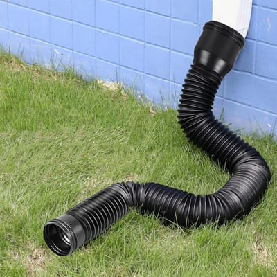 Dakgoot, flexibele regenpijpverlenging, verstelbaar verlengstuk, PE-materiaal, regenpijp, spatwaterdicht, ontwerp met 2 schroeven voor dakgoten, afvoer buiten (zwart)