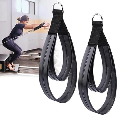2 Paar PU Leren Pilates Riemen met Dubbele Gespen en D-Ring, Comfortabel en Gevoerd voor Yoga en Fitness, Geschikt voor Diverse Apparaten