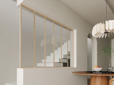 Vente-unique Afsluitlat voor glazen binnenraam in aluminium met poedercoating - H105 cm - Lichte houtlook - BAYVIEW