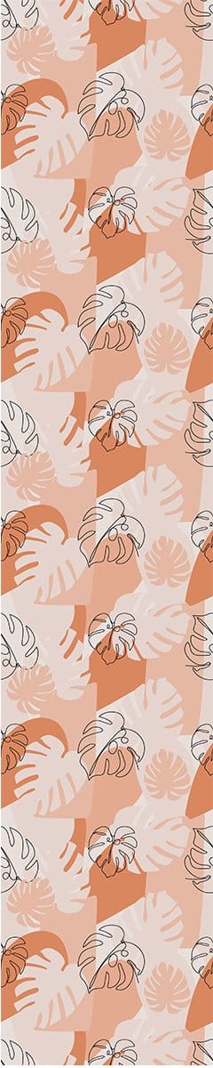 Voorgelijmd vliesbehang - MODERNE KUNST ORANJE MONSTERA BLADEREN - 1 rol van 300x60cm