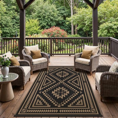 buitentapijt, weerbestendig, 240 x 300 cm, zwart bruin, gerecycled kunststof, uv-bestendig en wasbaar balkontapijt voor terras, balkon, zwembad, picknick, camping