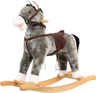 Bino schommelpaard grijs Buddy zithoogte 47 cm hobbelpaard schommel hobbel hobbelpaard hobbel paard schommelpaard zadel en handgrepen, traint balans
