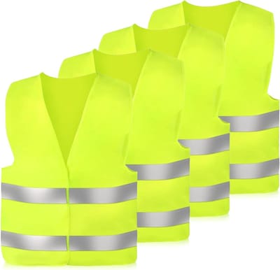Veiligheidsvesten voor Volwassenen, 360° Reflectie, Universele Maat, Nacht en Bouwvakkers, Geel - Pak van 4stuks